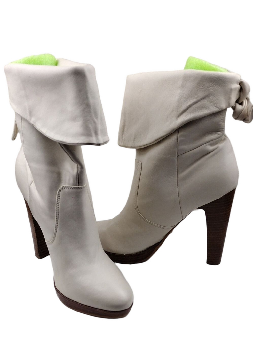 Stein World Infinitt Cream Leather Cuffed Bow Detail Almond Toe Stiletto Boot